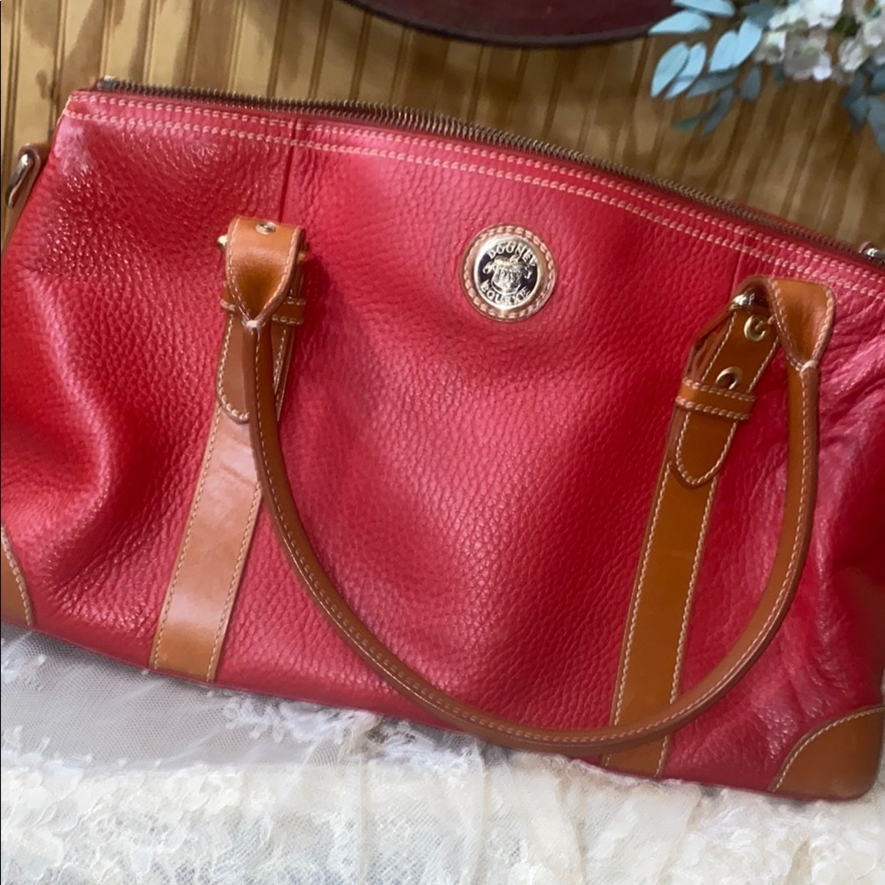 Dooney & Bourke Red and Tan Leather Tote Bag